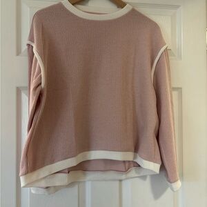 SHEIN Pink and Cream Crew Neck Sweater